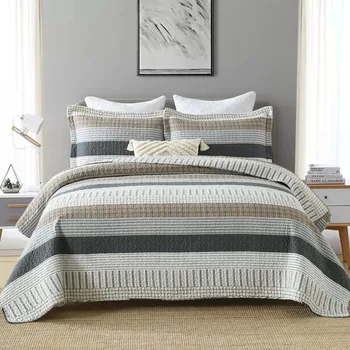 Комплект стеганых одеял King Size из 100% хлопка, стеганое покрывало, легкое одеяло для двуспальной кровати, 3 шт., белый /коричневый /серый