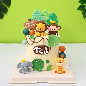 Топперы для торта с лесными животными, сафари в джунглях, Лев, слон, жираф, Обезьяна, украшение для торта, подарок для детей на День рождения, принадлежности для душа ребенка