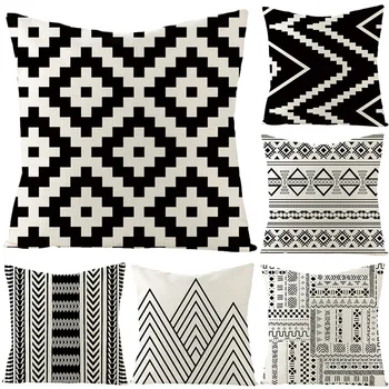 Черно-белая наволочка для дивана в скандинавском стиле, декоративная наволочка для дивана, Роскошная льняная наволочка, геометрическая наволочка