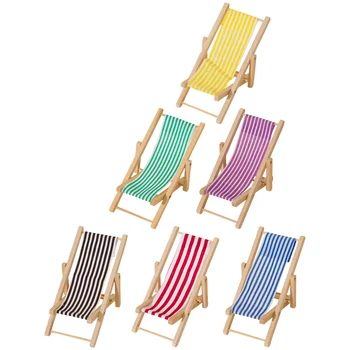 6 Шт. Модель пляжного стула Миниатюрное украшение, опора для палубы, Складные складные стулья для отдыха с микро пейзажем, деревянные складные стулья для отдыха на берегу моря