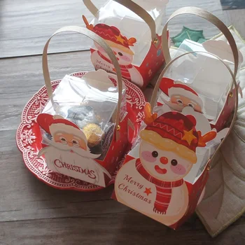 Рождественский Красный Санта и Снеговик, пластиковая коробка с ручкой, Подарочная упаковка для конфет, мыла, свечи, печенья, сувениры для вечеринок, декор