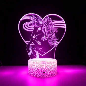 Ночник с единорогом в виде сердца, 3D Иллюзионная лампа, прикроватный декор в виде Единорога для спальни для девочек, Рождественский подарок на День рождения, игрушки для детей