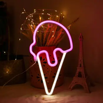 Светодиодная неоновая лампа для мороженого, привлекающая внимание, светодиодная неоновая лампа для мороженого, уникальная форма, украшение для рабочего стола с Usb / батарейным питанием для светодиодного неона без мерцания