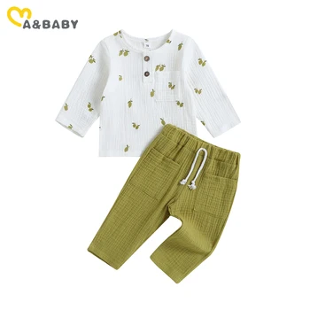 мама и малыш 0-24 м, Комплекты одежды для новорожденных Мальчиков и девочек, топы с длинными рукавами и штаны с лимонным принтом, Повседневная осенне-весенняя Мягкая одежда