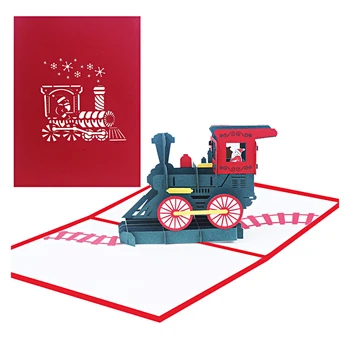 3D Поезд Всплывающая Поздравительная открытка с Рождеством Христовым с конвертом Лазерной резки Праздничный Санта-Олень Рождественский подарок
