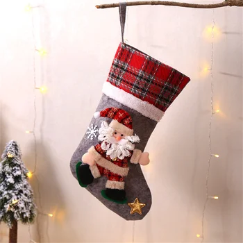 Большие клетчатые носки для рождественских кукол, Рождественские украшения, Детский подарочный пакет, носки для конфет, Подарочный пакет, Рождественские украшения для чулок