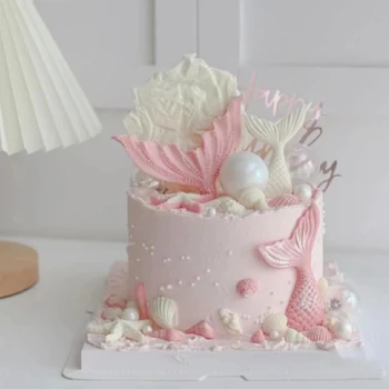 Декор торта для вечеринки в честь Русалки, Блестящий торт в форме хвоста Русалки, Морской торт, Вечеринка по случаю Дня рождения девочки