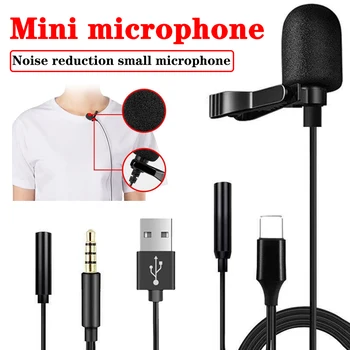 Мини-микрофон USB с зажимом на лацкане для телефона ПК ноутбука 1,5 м Проводной Конденсаторный микрофон для записи с шумоподавлением 3,5 мм Профессиональный микрофон