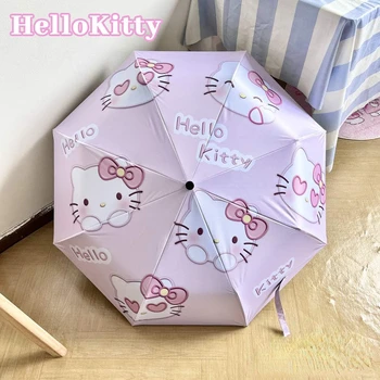 Милый мультяшный зонт Hello Kitty двойного назначения, черный резиновый солнцезащитный крем, складной зонт от солнца, детский зонт