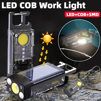Светодиодный COB Фонарик Брелок для ключей 500ЛМ Солнечный Type-C USB Перезаряжаемый Ручной Аварийный Рабочий Фонарь для кемпинга
