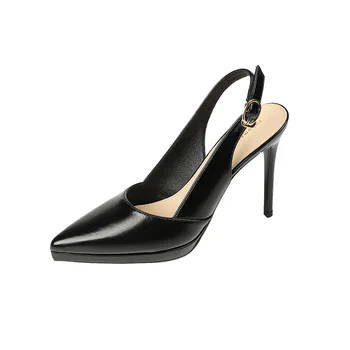 Женские босоножки, летние Новые модные туфли на платформе без застежки из искусственной кожи на тонком каблуке 10,5 см, модные вечерние туфли-лодочки, женская обувь черного цвета