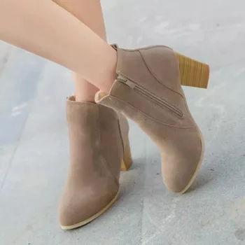 Новые женские туфли на платформе и высоком каблуке 2023, Зимние женские ботинки с острым носком, Удобная офисная женская обувь на массивном каблуке