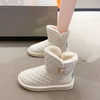 Женские ботильоны 2023 года, модная водонепроницаемая женская зимняя обувь, теплые плюшевые зимние ботинки, противоскользящие ботинки на меховой подкладке, женские зимние ботинки