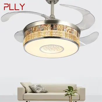 Потолочный вентилятор PLLY, невидимый с дистанционным управлением, современная роскошная светодиодная лампа с золотым рисунком для дома