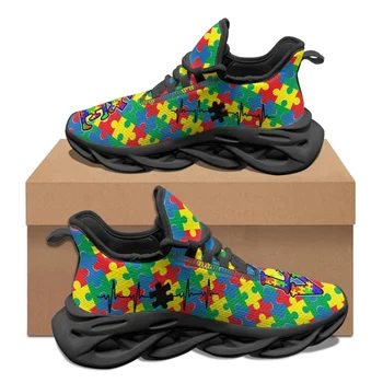 Женские кроссовки с рисунком аутизма, красочный принт-головоломка, повседневные туфли на плоской подошве, Комфортные дышащие кроссовки для занятий спортом на открытом воздухе