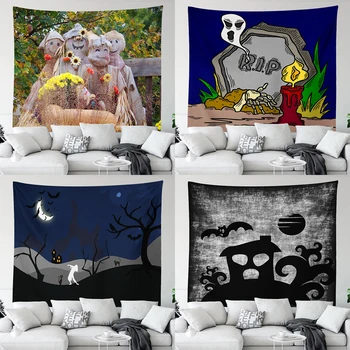 Гобелен с принтом Тыквы и черепа на Хэллоуин, Украшение стен гостиной спальни, Тканевый фон, гобелен 230x180 см