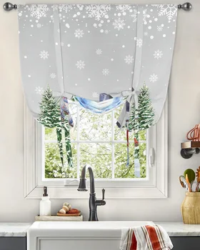 Рождественская зимняя занавеска в виде снежинки и снеговика для гостиной, Римская занавеска, кухонные шторы на завязках, Регулируемые шторы