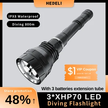 Самый мощный профессиональный фонарик для дайвинга XHP140, подводная лампа с аккумулятором 26650, Мощный фонарь для подводного плавания, высокая мощность