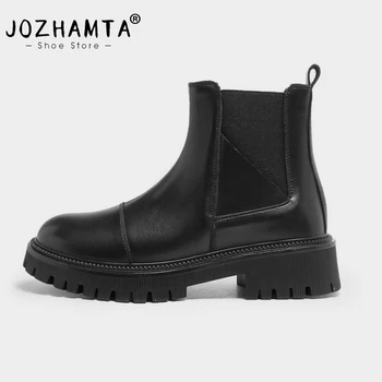 Женские ботильоны JOZHAMTA, размер 35-40, Зима 2024, женская обувь на эластичном толстом каблуке из натуральной кожи, ботинки на платформе, повседневные офисные ботинки