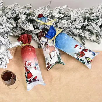 Крышка для бутылки вина, Рождественский Санта, Снеговик, Лось, мешочек для конфет на шнурке, декор для вечеринки