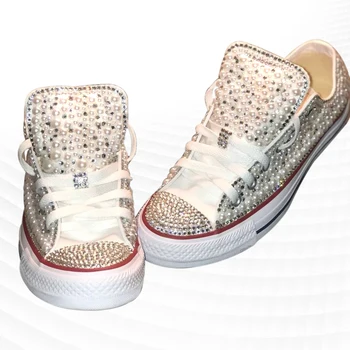 Новая модная парусиновая обувь ручной работы с жемчугом и стразами, популярная удобная доска для отдыха