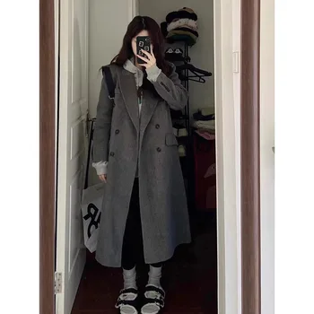 Осень и зима 2023, Новая Корейская версия, Модный Свободный стиль, Универсальное утолщенное шерстяное пальто средней длины, женский тренд